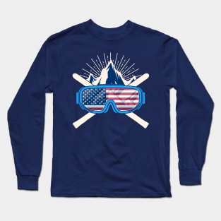 USA Ski Skiing America American Flag Patriotic Long Sleeve T-Shirt